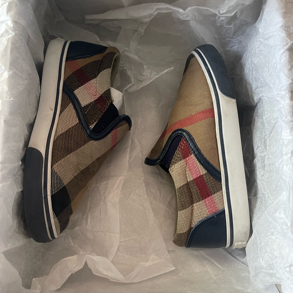 Burberry Check Navy Slip-On Sneakers.